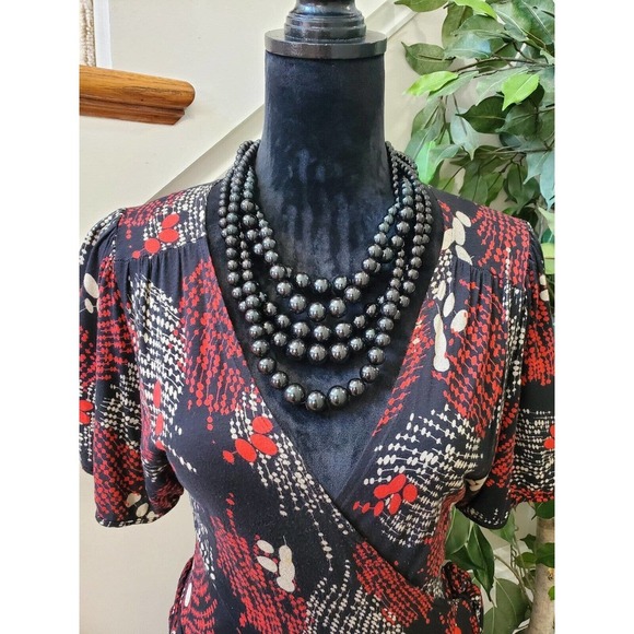 Lux Women's Multicolor Polyester V-Neck Short Sleeve Knee Length Wrap Dress L - Picture 2 of 12